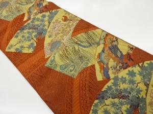 萬葉製　橋・地紙に草花・鳥模様織出し全通袋帯